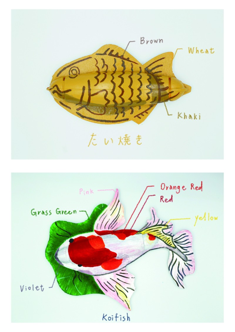 彩繪浮標。上圖為鯛魚燒，創作者：王承皓；下圖為錦鯉魚，創作者：陳揚錦
