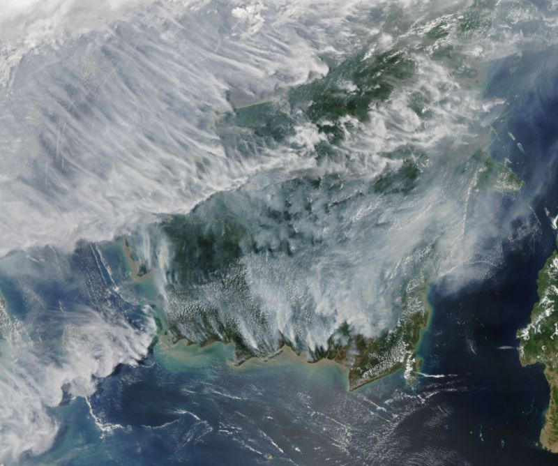 2019年加里曼丹的大火幾乎遍及全境(Joshua Stevens, NASA, WC)