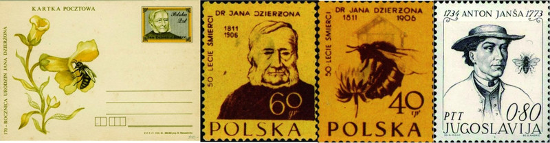 波蘭為紀念齊從而發行的郵資明信片(左)及相關郵票(中)以及南斯拉夫為紀念揚沙逝世200週年所發行的郵票(右)