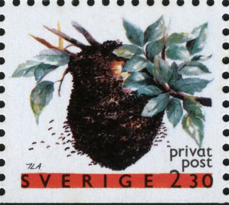 瑞典郵票上成團的蜜蜂(1990年)