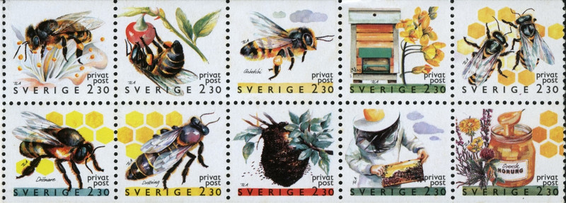 描述工蜂外出採集工序的瑞典蜜蜂郵票