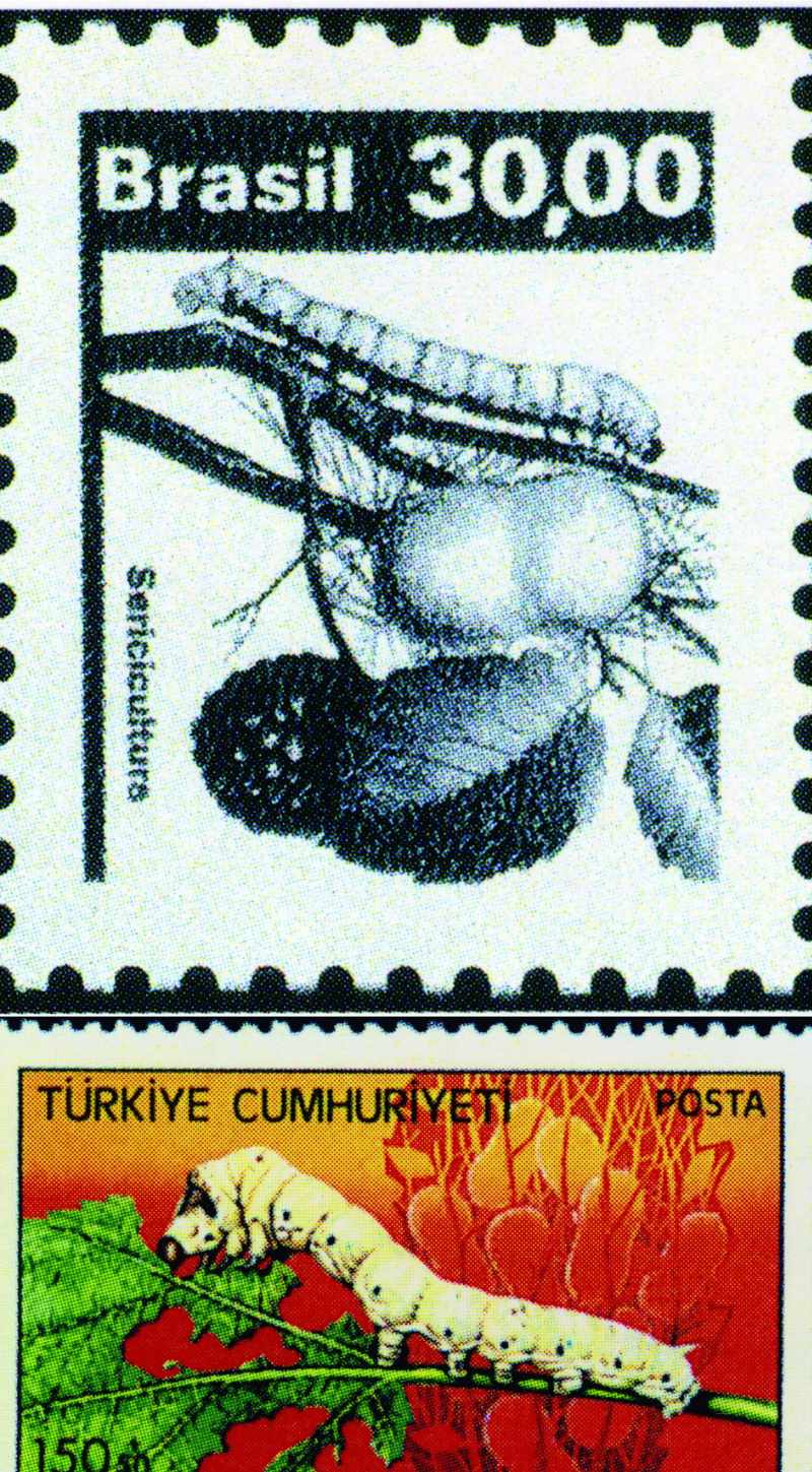 巴西及土耳其發行的與養蠶有關的郵票