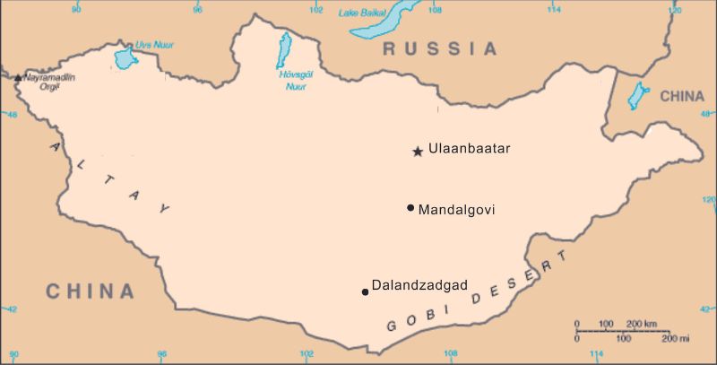蒙古地圖與本次野外考察所經城市