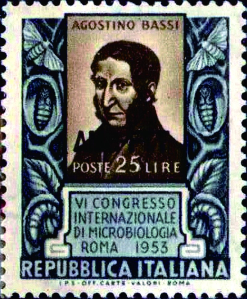 1952年義大利召開微生物學會議時，發行了紀念巴希的郵票。(圖/顧世紅)