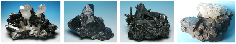 由左至右依序為黑鎢礦、輝鉬礦、輝鉍礦、磁黃鐵礦。(圖/董國安)