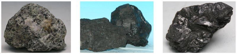 由左至右依序為矽卡岩、煤、石墨。(圖/董國安)