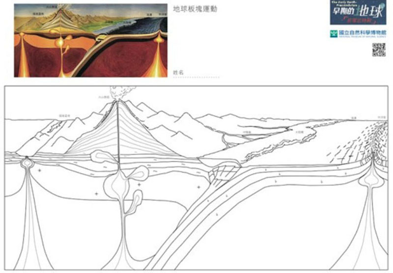 「板塊作用與岩石的家」圖畫紙正面。