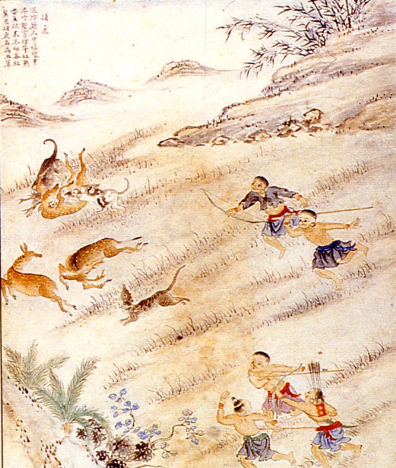 臺番圖說族人捕鹿圖。