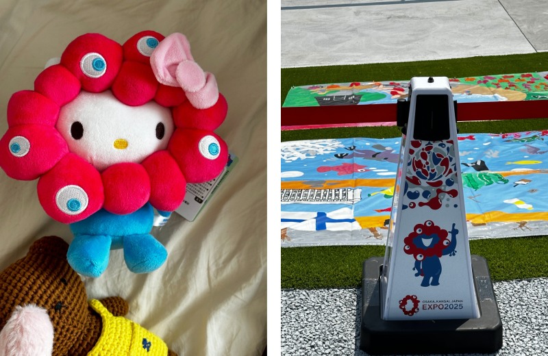 左圖為 Hello Kitty 偽裝成脈脈展現萌樣！右圖為無所不在的脈脈！（圖╱謝玉鈴）
