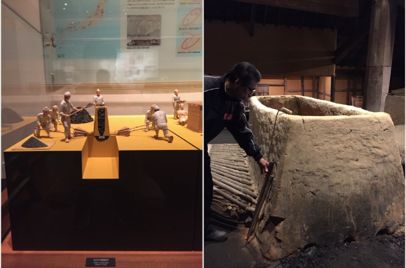 左圖為日本島根縣立古代出雲歷史博物館；右圖為日本島根縣菅谷 たたら 展示的爐體。（圖／劉俊昱）