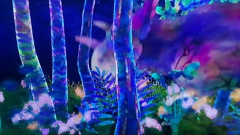 teamLab 將虛擬生物配置在空間中的畫面