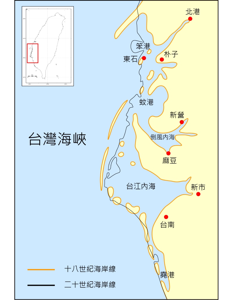 西南部古海岸線（圖／修改自沈淑敏，2009）